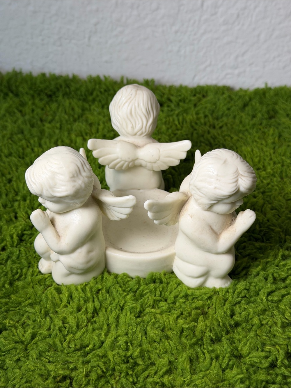 Triple Cherub Angel Figurine Centerpiece - Cream